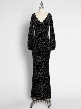 Modcloth x Collectif Spiderweb Dress Goth Punk Velvet Stretch